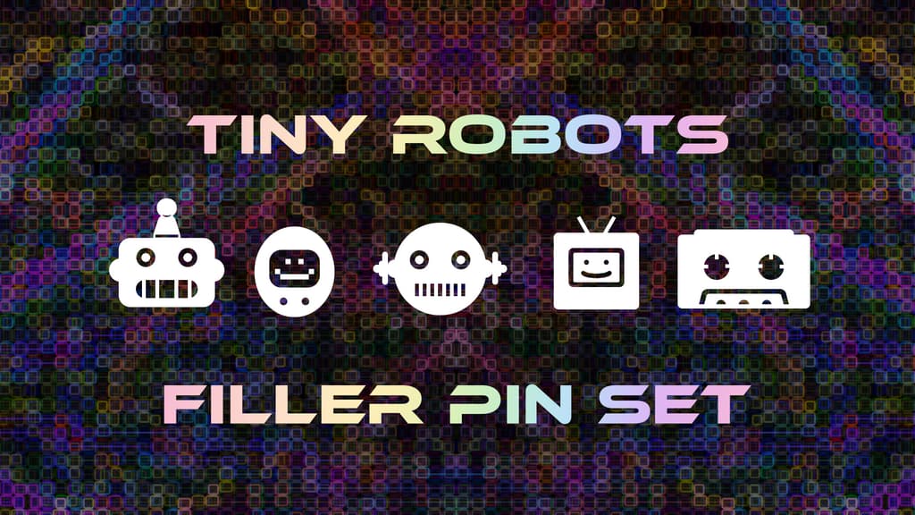 Tiny Robots Filler Pin Set featuring 5 different robot head designs.