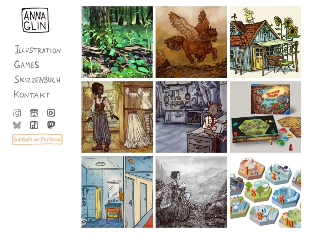 Screenshot of Anna Glin's portfolio featuring 9 images.