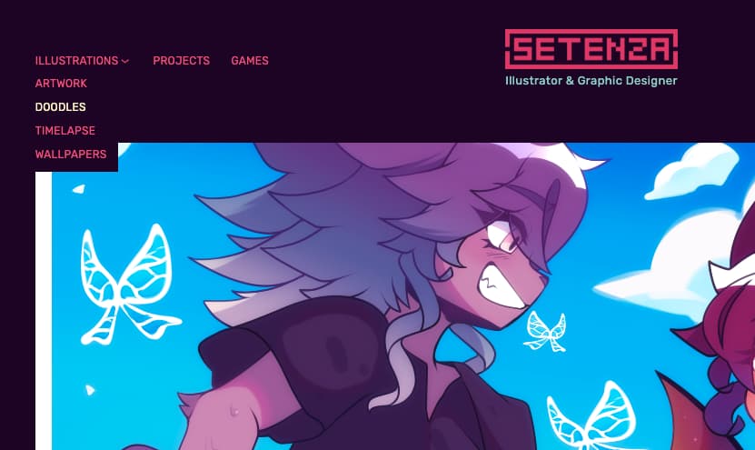 Screenshot of Setenza's website, which is colorful and features a top navigation.